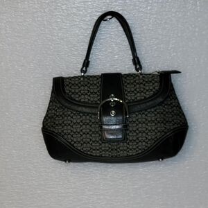 COACH  Black/ Preowned  LEATHER/CANVAS SOHO Designer Handbag